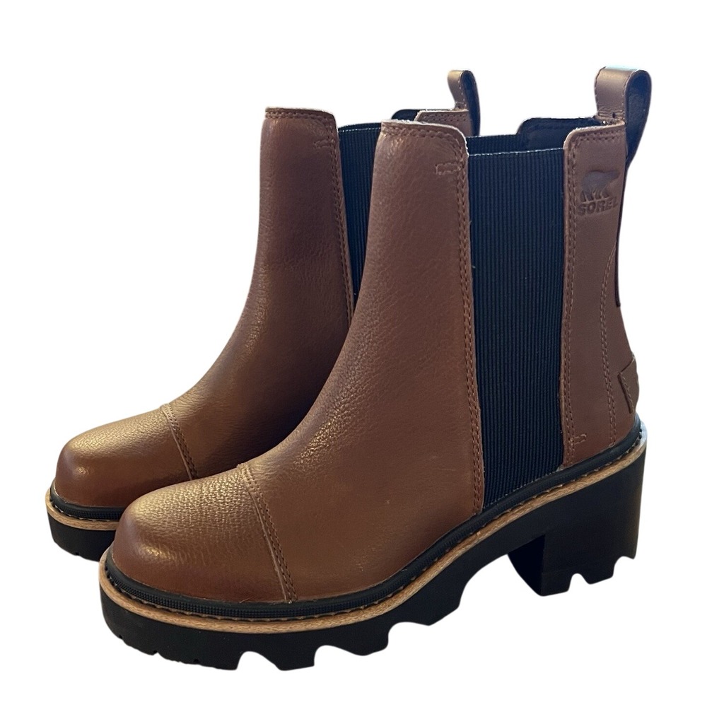 SOREL Joan Now Chelsea Boots Size 6 Brown Leather Lug Sole